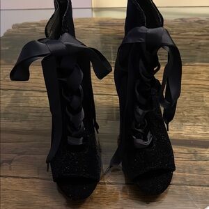Ava & Aiden Black Lace Up Boots with High Heel